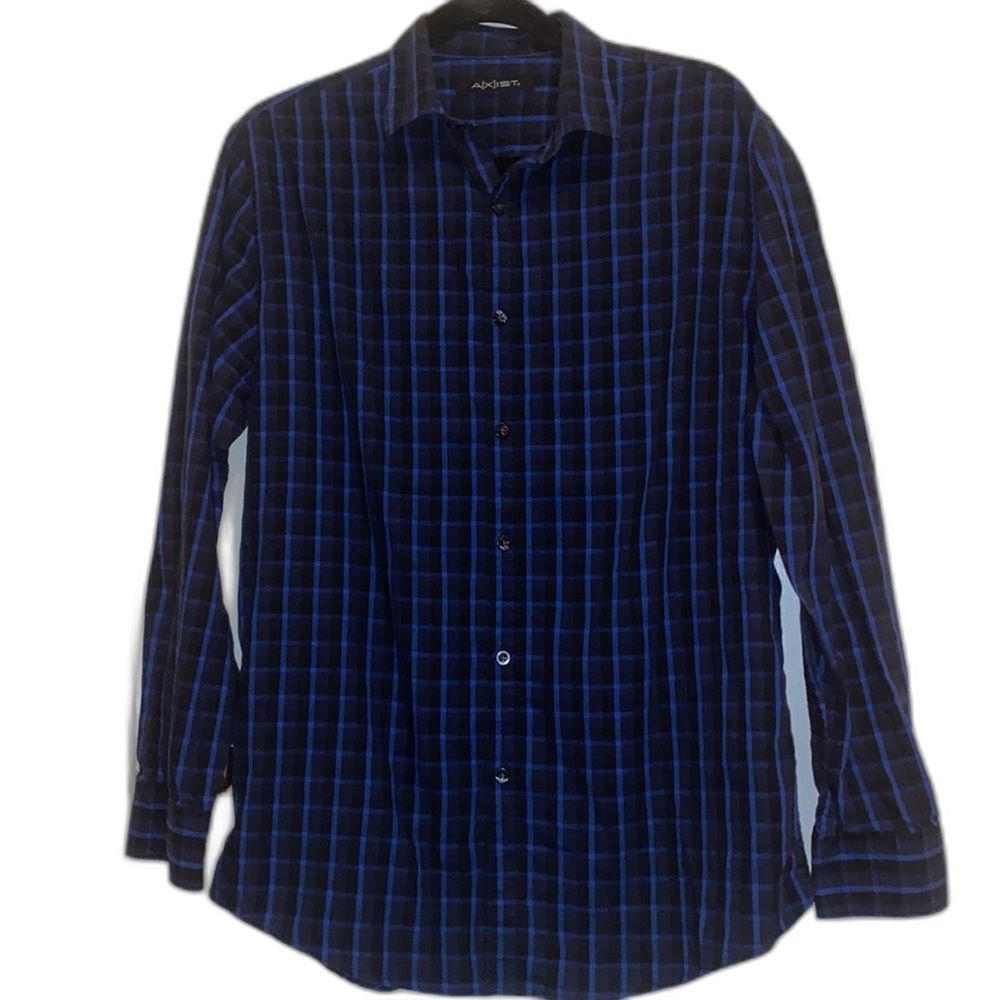 Axist Men’s Button Up Blue and Black Plaid Shirt Medium